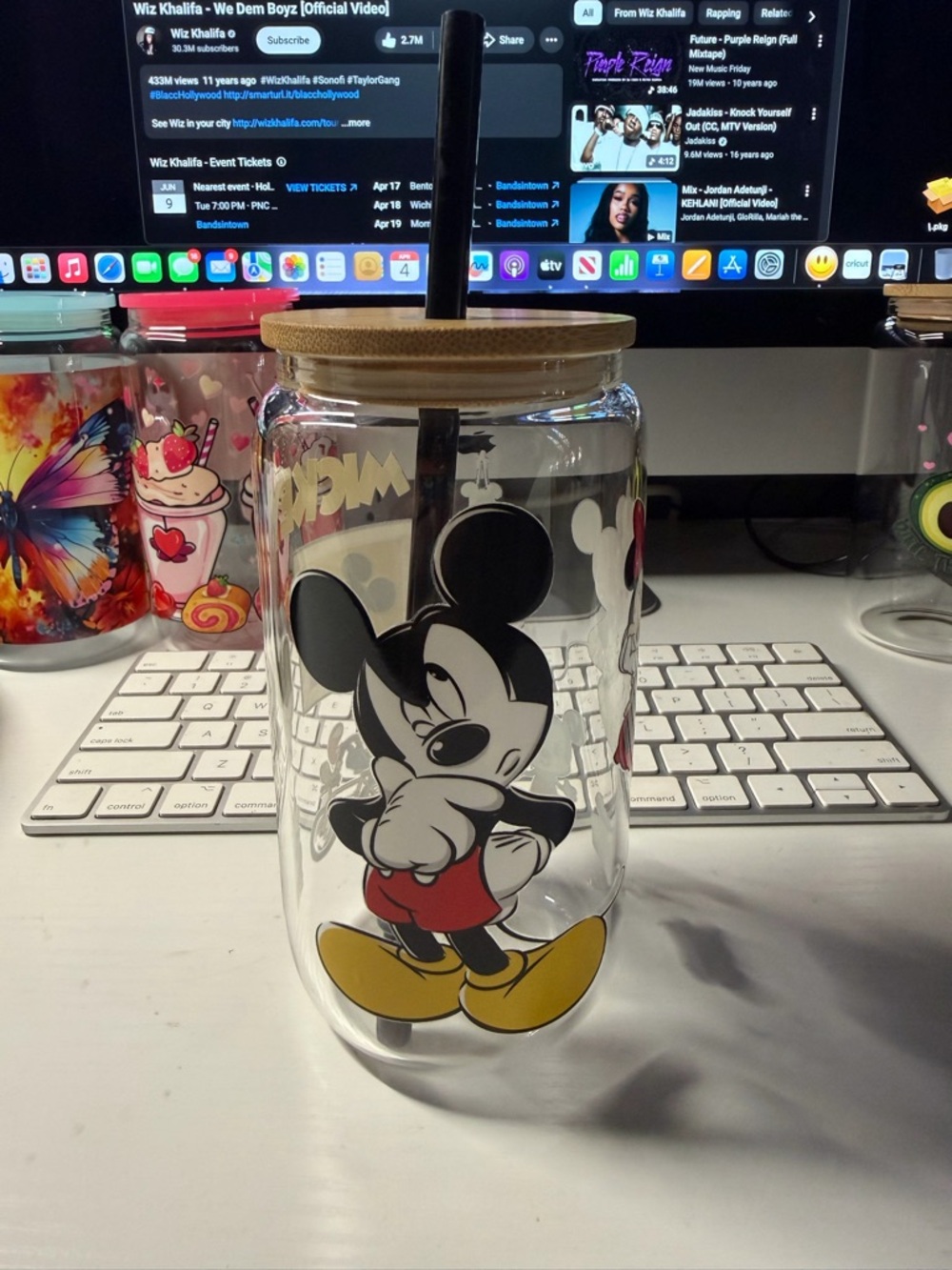 Disney Theme Glass Tumbler With Mickey Mouse Graphic - Black, Red, Yellow, White